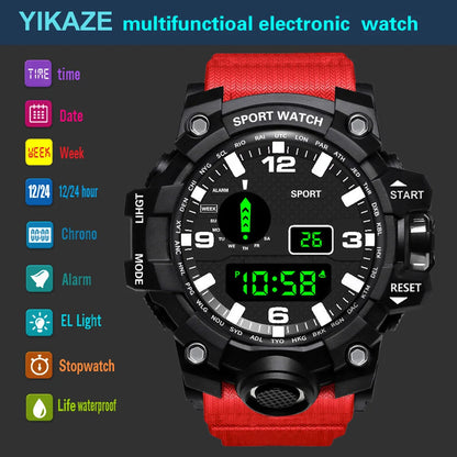 Fashion Men's Watch Sports Electronic Wristwatch Large dial Multifunctional Waterproof Luminous Alarm Kids Male's Military Watch